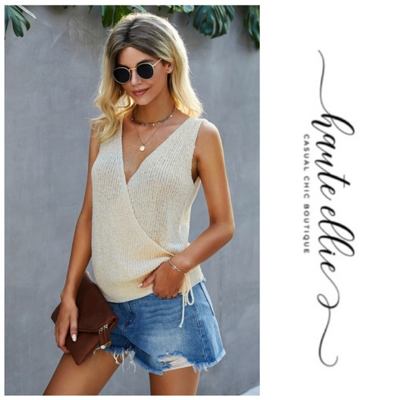 Haute Ellie Sweaters - Creme Dela Creme Faux Wrap Tank Sweater